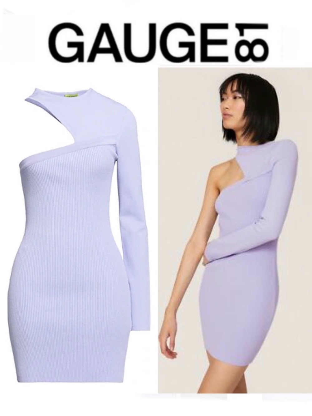 GAUGE81 Tinino Sweater Lilac One-Shoulder Cutout Bodycon Dress Sz M NWT $509